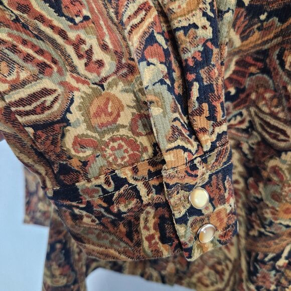 VTG Snap Front Western Shirt Micro Velvet Paisley Rib texture Sz L Studio West - Picture 5 of 7
